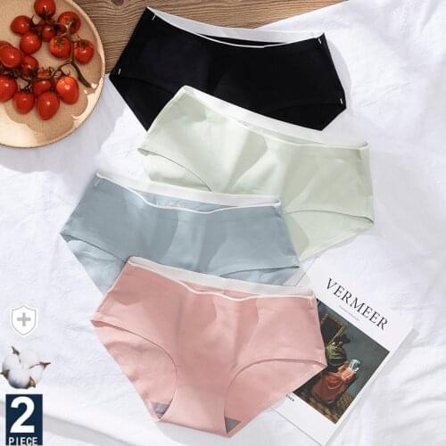 2PCS/Set Briefs Cotton Girl Panty Solid Color Panties Mid Waist Soft Briefs Women Underwear Comfortable No Trace Sexy Lingerie