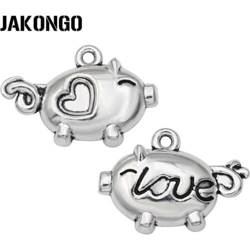 20PCS Antique Silver Plated Love Heart Pig Charms Pendants for Jewelry Making Bracelet DIY Accessories 19x14mm