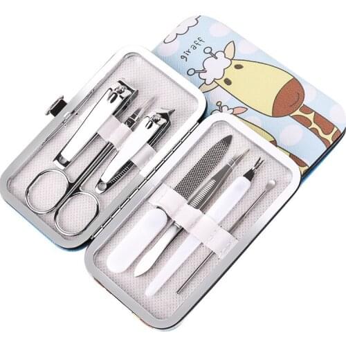 7pcs Steel Nail Clippers Set Professional Scissors Suit With Cute Cartoon Box Trimmer Grooming Manicure Cutter Kits Nail Tools