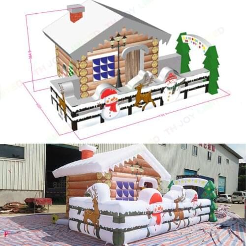 Free door shipping 7.3*5.1m Giant Inflatable Santa Grotto Inflatable Christmas House with Beautiful Printing