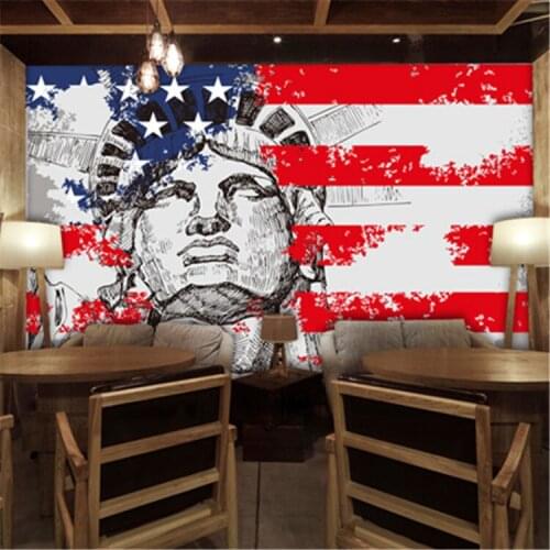 Large European fashion New York Statue of Liberty graffiti mural 3D wallpaper banner KTV bar cafe living room