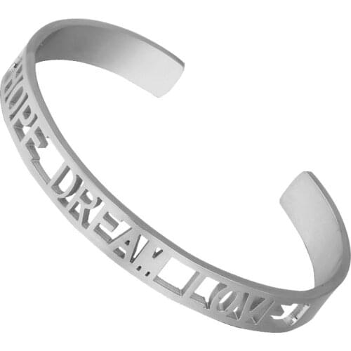 Men Women Summer Stainless Steel Rose Gold HoLLow Out Letter HOPE DREAM LOVE Cuff Bracelet Bangle Jewelry