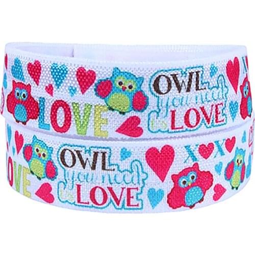 FLRA FOEValentine foe heart and owl printed fold over elastic