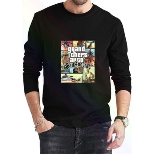 San Andreas Poster Logo Classic Black T-Shirt 2021 Newest Summer Mens Long Sleeve Popular Tees Shirt Tops Novel Unisex