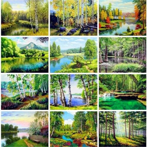 HUACAN 5d Diamond Painting Full Drill Forest Handmade Gift Mosaic Natural Scenery Embroidery River Diamond Art