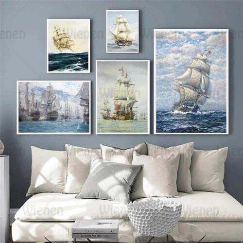 Canvas Painting Ship Sailing Seascape Decor Painting Nordic Posters and Prints Sailboat Wall Picture Living Room Bedroom Decor
