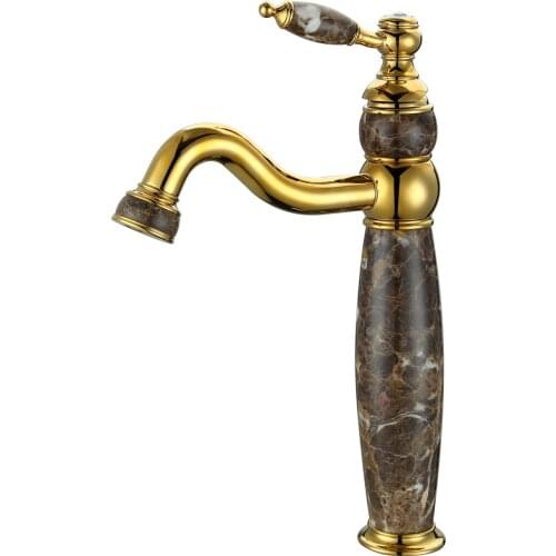 Coffee JADE STONE Brass GOLD /ROSE GOLD bathroom wash basin vessel sink faucet mixer tall tap single handle /hole luxury