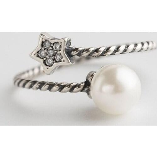 Brief Pearl Silver 925 rings for women star Index Ring fashion jewelry