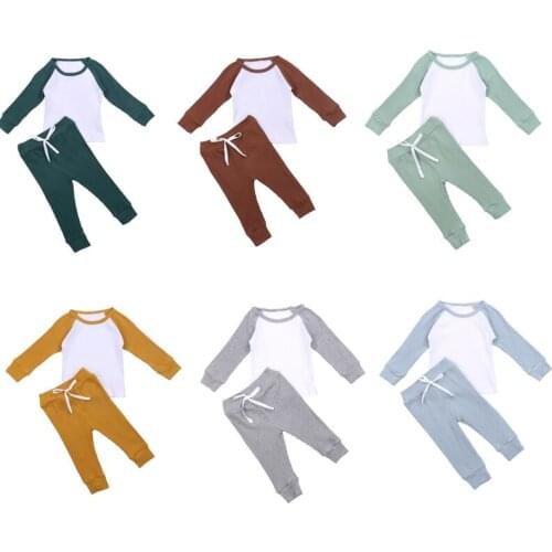 Infant Baby Girls Boys 2Pcs Clothes Set Ribbed Stripe Long Sleeve Tops+Pants Cotton Outfits Suit Toddler Newborn Casual Clothing