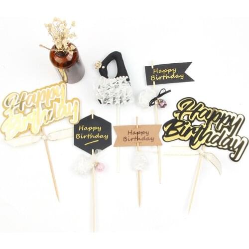 2020 Creative Happy Birthday Cake Topper Black Birthday Cake Topper Supplies for Kids Birthday Party Cake Decoration Baby Shower