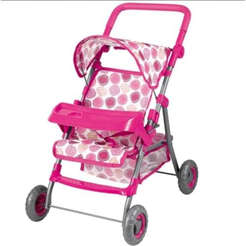 Simulation Doll Double Seat Trolley Girls Toy Children Foldable Hand Push Baby Stroller Pretend Play Doll Accessories