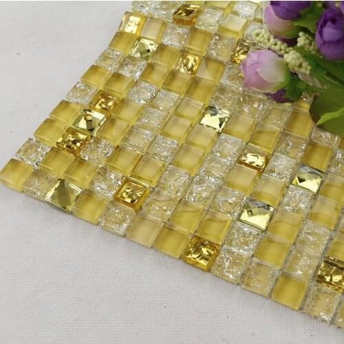 Golden crystal glass mixed diamond and metal mosaic tiles kitchen backsplash tile bathroom shower fireplace hallway