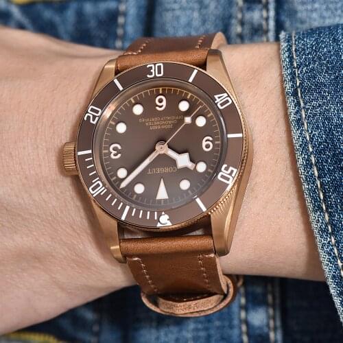 41MM Corgeut Automatic Mens Wristwatch Japanese NH35A Miyota 8215 Movement Bronze Plated Case Black Dial Sapphire Glass