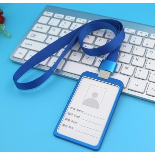 Men Women Business Bank Credit Card Holder Name ID Card Cover Work Card Holders Metal Work Identity Badge with Lanyard Card Case