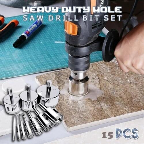 Hole Drilling Bits Set For Cutting Glass Ceramic Tile Easy Hole Maker Saw Cutter 15pcs Powerful Drill Bits For Any Drill