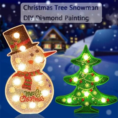 New Lamp DIY LED Diamond Painting Night Light Christmas Tree Snowman Cross Stitch Embroidery Kids Gifts Home Decorations Lights