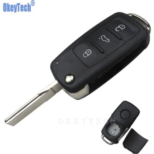 OkeyTech 3 Buttons Flip Remote Car Key Case Shell For Volkswagen VW Jetta Golf Passat Beetle Polo Bora Uncut Blade Blank Key Fob
