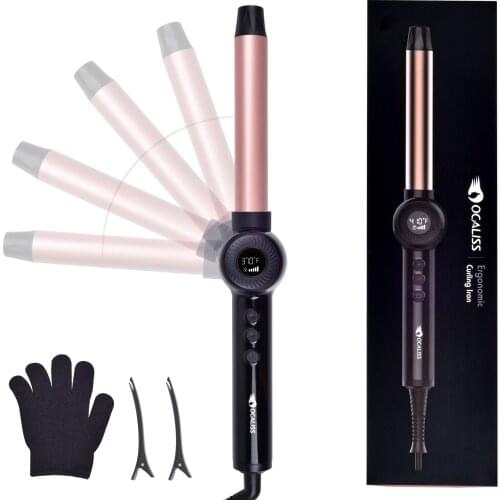 OCALISS C117 Curling Iron Foldable Hair Curler with Ceramic Coating Barrel Dual Voltage Adjustable Temp with LCD Display