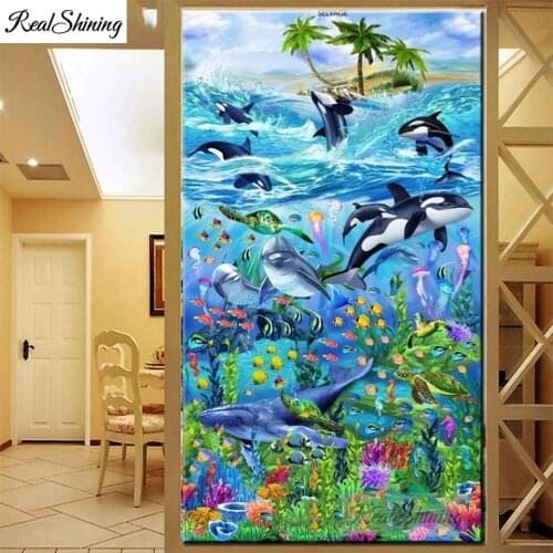 Underwater World Dolphin full square diamond painting fish full square round drill cross stitch DIY hand puzzle embroidery F290