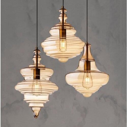 Industrial Retro Glass Pendant Light Dining Room Restaurant Bar Hanging Lights Creative Staircase Water Grain Galss Pendant Lamp