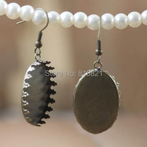 Blank Ear Wire Earrings Settings Oval Crown Bezel Resin Cabochon Bases Clip Hook Earrings DIY Findings Bronze tone Plated