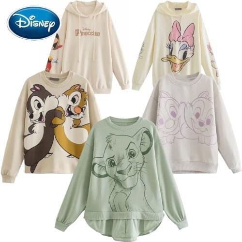 Disney Sweatshirts Mickey Mouse Bambi Deer Rabbit Princess Cartoon Letter Print Fashion Women Long Sleeve Harajuku Loose Tops