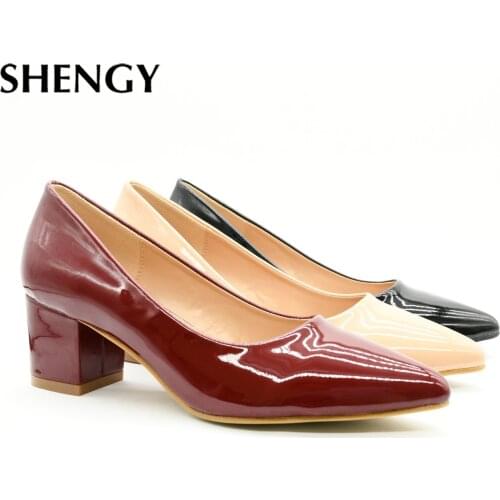 Women Office Mid Square Heels Patchwork Dress Shoes Women Spring Summer Fashion Shallow Vamp Black Nude Blue Slip Shoes