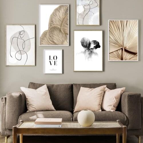Nordic Vintage Poster Banana Leaf Plant Kiss Abstract line Wall Art Print Canvas Painting Wall Picture For Living Room Decor