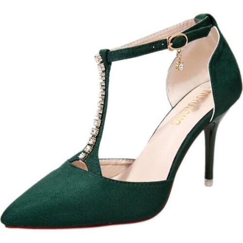 Womens Sandals Female Luxury Diamond Korean Version Of The Wild Word Buckle High Heels Stiletto Sexy Hollow Spring Shoes