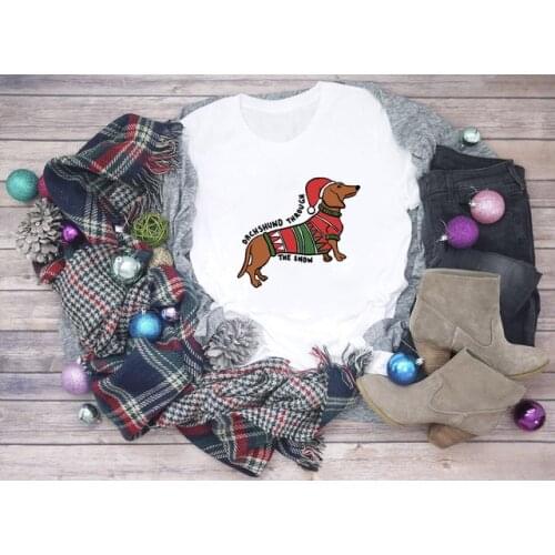 Women Harajuku Fashion Graphic Cute Tops Tee Merry Christmas Dog Print Casual Cotton T Shirt Female Kawaii Cartoon Shirt
