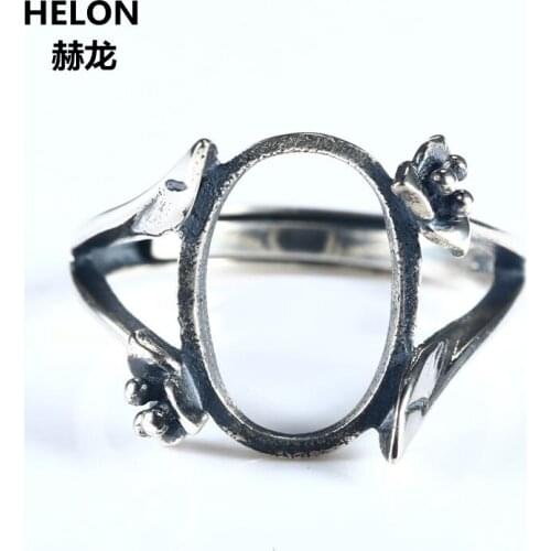 Sterling Silver 925 Women Engagement Ring 10x13mm Oval Cabochon Semi Mount Vintage Ring Retro for Gemstone Adjustable