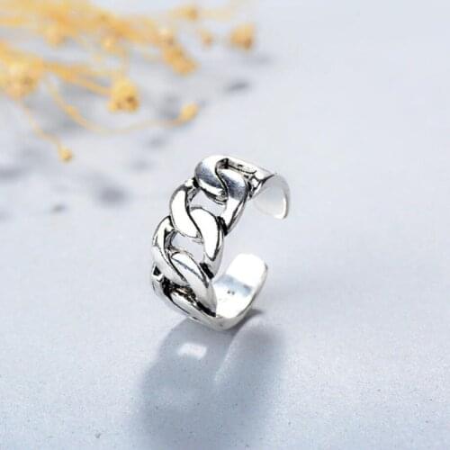 Sole Memory Retro Temperament Personality Creative Art 925 Sterling Silver Female Resizable Opening Rings SRI298