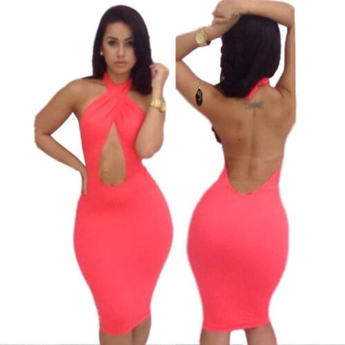 Sexy Halter Clubwear Sleeveless Women Fashion Summer Midi Dress Hips Wrapped Backless Night Club Dresses Vestido