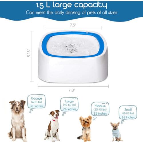 1.5L Dog Water Bowl Machine Carried Floating Bowl Cat Water Bowl Slow Water Feeder Dispenser Anti-Overflow Pet Fountain