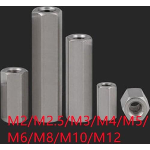 2pcs M3 M4 M5 M6 M8 304 Stainless Steel Long Rod Coupling Hex Nut High Strength Hex Nutsert