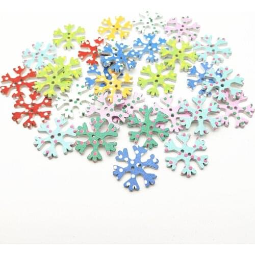 100pcs Wood Mixed Buttons 25mm Snowflake Spotted Christmas Sewing Button Scrapbooking Embellishments Crafts