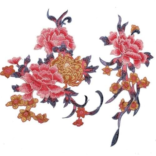 2pcs/set Flower Sew on Patches for Clothing Embroidered Garment Applique Embroidery Patch Clothes Cheongsam DIY Craft Supplies