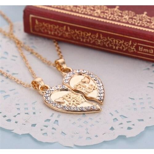 2015 New High Quality Alloy Rhinestone Necklace Best Friends 2 Part Necklace For Women Charms Wholesale 20sets/lot