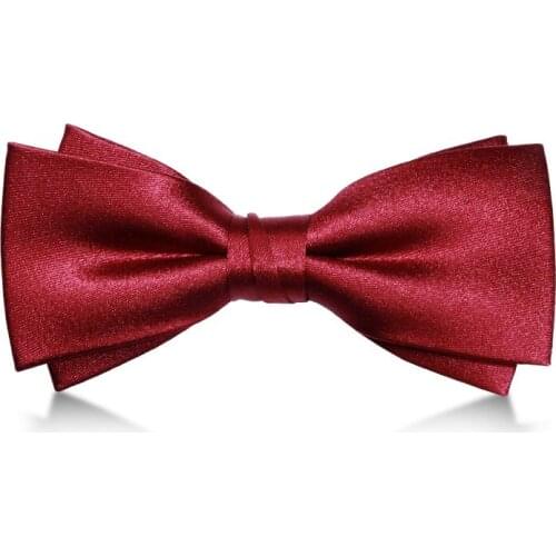 2020 Brand New Fashion Mens Bow Ties Double Fabric Wine Red Silk Bowtie Banquet Wedding Bridegroom Butterfly Tie with Gift Box