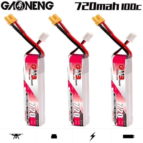 3Pcs/Set GAONENG GNB 2S 7.6V 720mAh HV Lipo Battery Max 200C XT30U-F Plug for RC FPV Whoop Frame Kit Tinywhoop Racing Drone