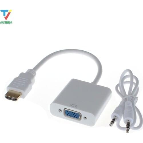 300pcs/lot HDMI to VGA converter adapter + 3.5 mm audio jack full HD 1080P black white wholesale cheap