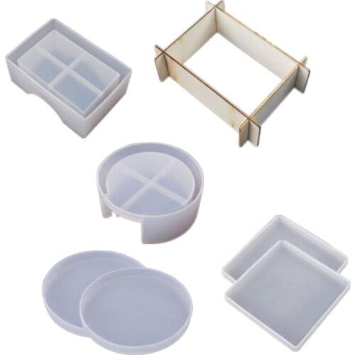 7 Pcs Silicone Coaster Molds for Resin Casting Epoxy Resin Coaster Molds Kit Including 2 Pcs Square 2 Pcs Round Coaster