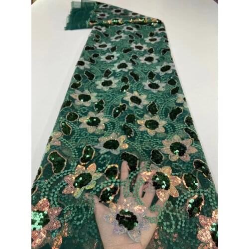 8 colors (5yards/pc) Latest emerald green African tulle lace sequins embroidered French net lace fabric for party dress FSS411
