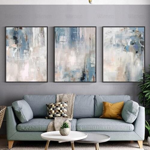 Blue Grey Modern Style Abstract Wall Art Poster Nordic Canvas Print Painting Contemporary Art Decoration Picture for Living Room