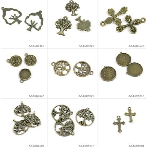 Antique Bronze Tone Jewelry Making Charms Vines Latin Cross Life String Tree Oak Cabochon Frame Blanks 20MM 14MM Bracelet Pendan