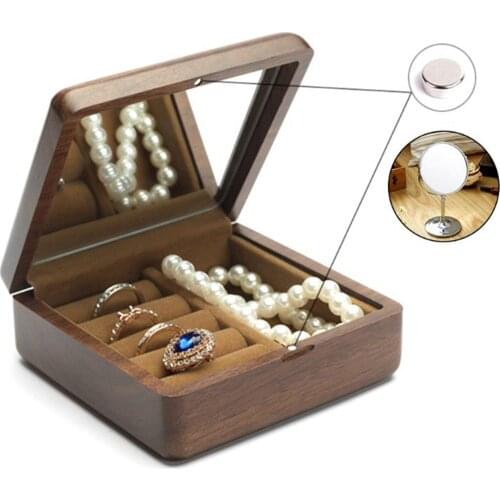 Rustic Wooden Ring Box Bearer Case Display Ring Earrings Organizer Ear Studs Jewelry Display Stand Holder Fashion Jewelry Box