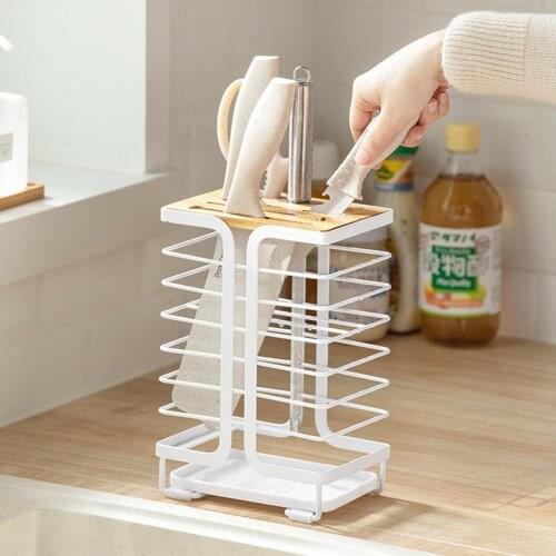 Stainless Steel Cutter Holder Kitchen Rack Multi-function Storage Rack with Tray