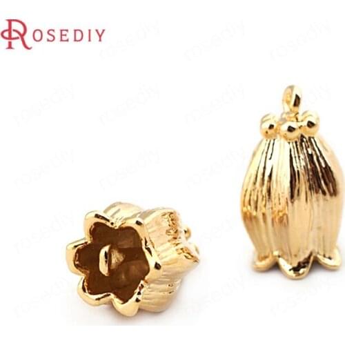 F401)6 pieces 14*7.5mm 24K Gold Color Brass Flower Charms Pendants High Quality Diy Jewelry Findings Accessories wholesale