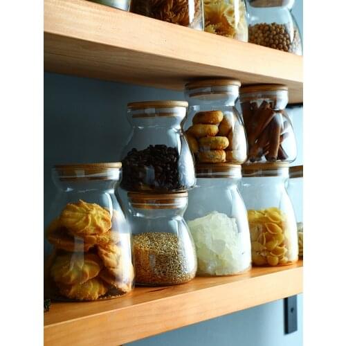 Sealed cans Creative wooden cover Transparent glass jars Home dried fruit Grain storage tanks Simple tea storage tanks
