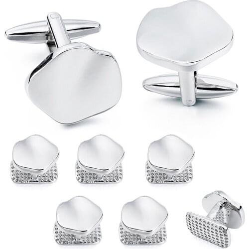 HAWSON Wedding Cufflinks Tuxedo Studs Set for Men - 2 Pcs Cufflinks with 6 Pieces Studs in Gift Box